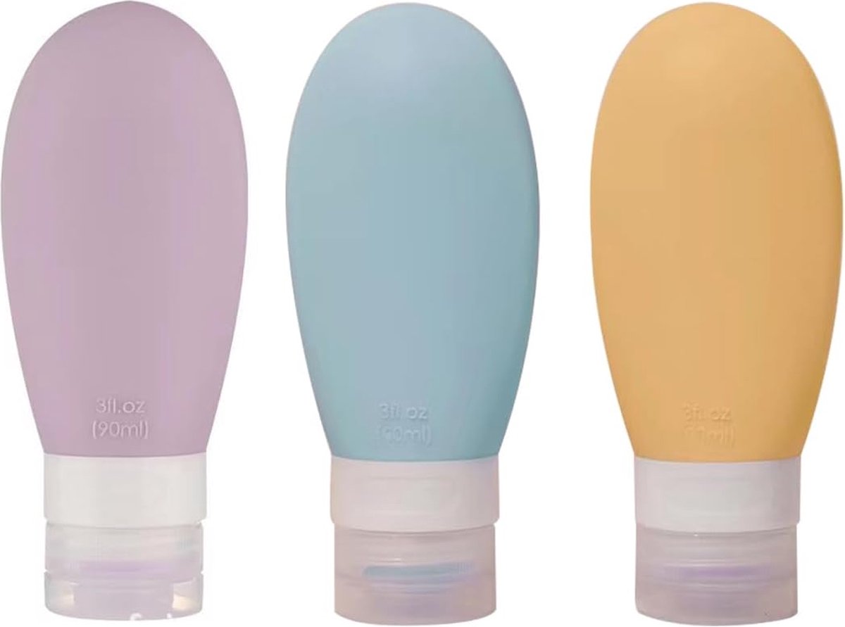 Goedkoopste Inovra ® Handige Reisset van Drie Herbruikbare Silicone Flessen voor Vloeibare Toilettartikelen