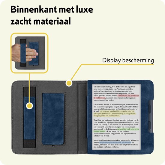 Hoesje Geschikt voor Kobo Libra Colour Hoes Leren Case Sleep Cover Leer Met Screenprotector - Hoes Geschikt voor Kobo Libra Colour Hoesje E-reader Leer - Donkerblauw van Hoesje  — afbeelding 5