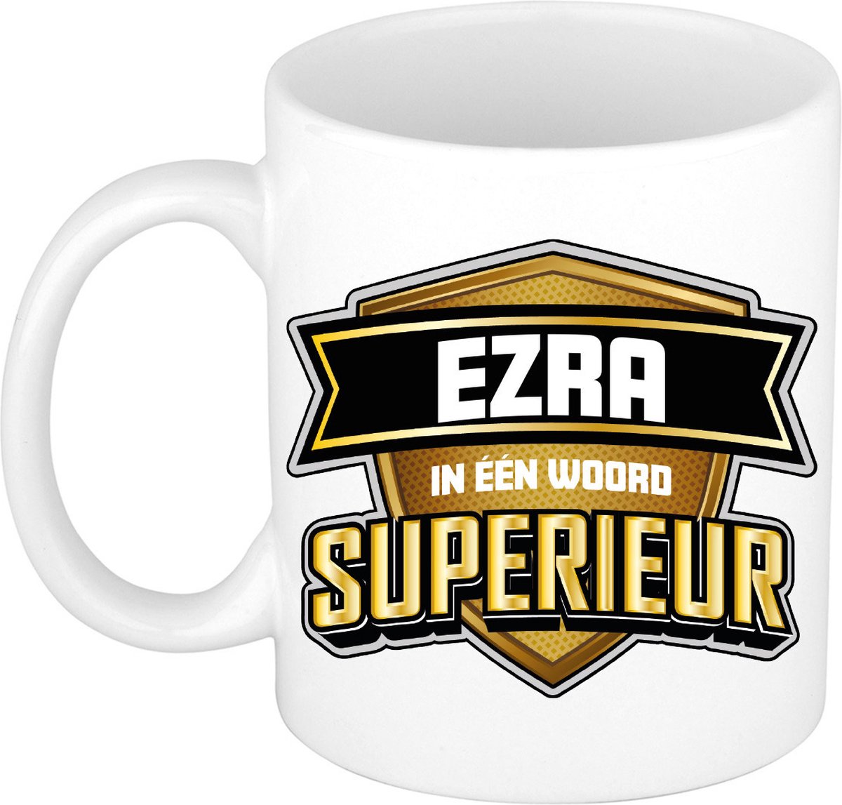 Bellatio Decorations Naam mok Ezra - wit - Superieur - keramiek - 300 ml - collega beker - cadeau