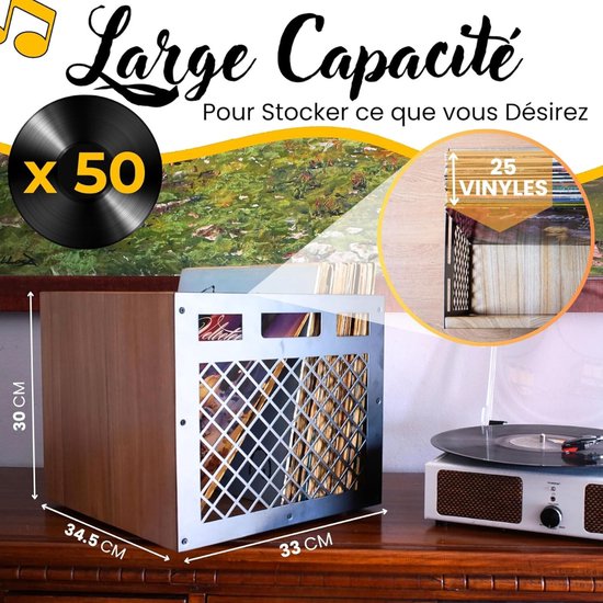 Emfogoo Vinyl grammofoonplaten, opslag, metaal en hout, wandhouder en vinylhouder voor maximaal 80 albums, 3-compartimenten vinylplaatstandaard voor tijdschriften, boeken, documenten, albums (wit