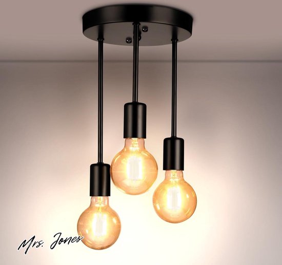 Sfeervolle plafondlamp 3-lichts rond / amberglas