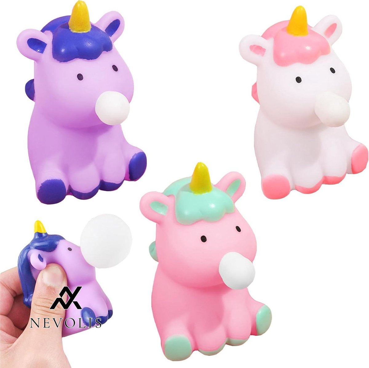 Nevolis Pack of 3 Stress Toys Spit Bubble Toy Unicorn Squeeze Toy Anti-Stress Toys for Kids and Adults Birthday Parties Anti-Stress Toy Gifts Best Quality-Durable Stress Relief Toys .