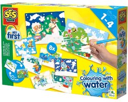 foto van SES Creative - My First - Kleuren met Water Megaset - Verborgen dieren – Verven - zonder geknoei - inclusief 8 kleurplaten en kwast - steeds opnieuw te gebruiken – 1 tot 4 jaar