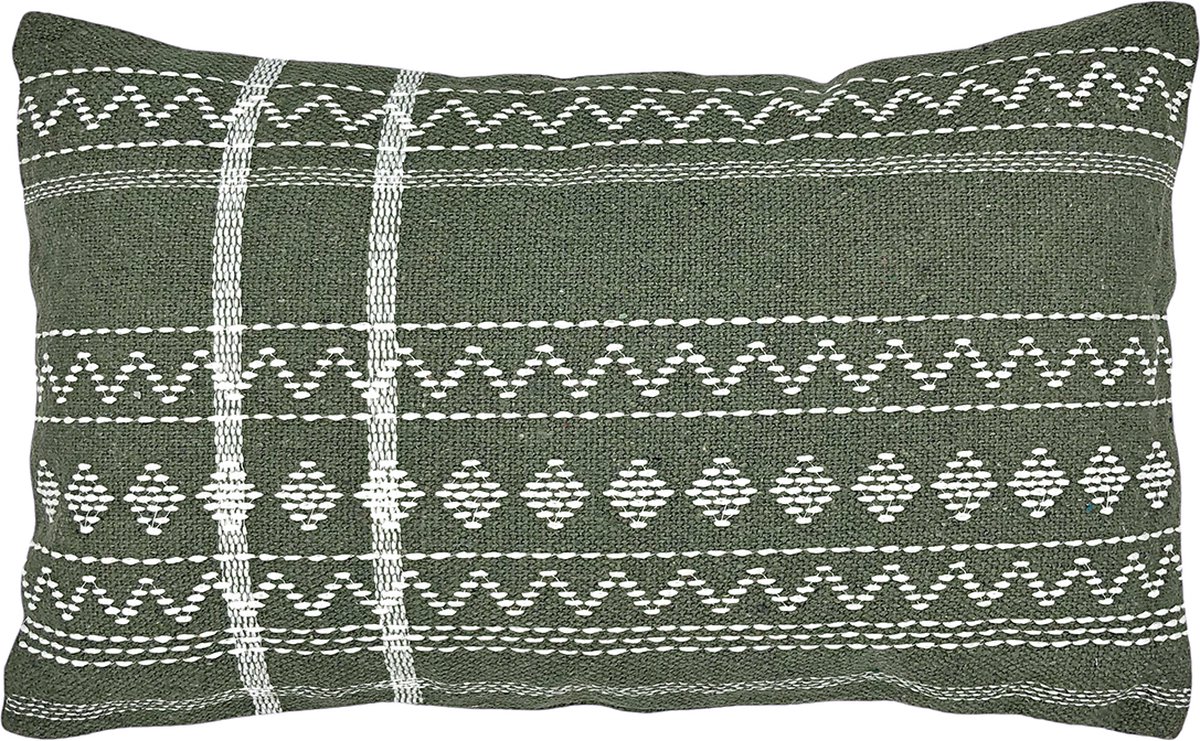 Lavandoux - Sierkussen - Geborduurd Kussen - Khaki Groen - 30x50