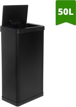 QLT Prullenbak Knockdown Push de 50 Litres - Couvercle s'ouvrant par Push - Anti-empreintes digitales - Design Moderne et Durable - 36x24,2x83 cm - Zwart