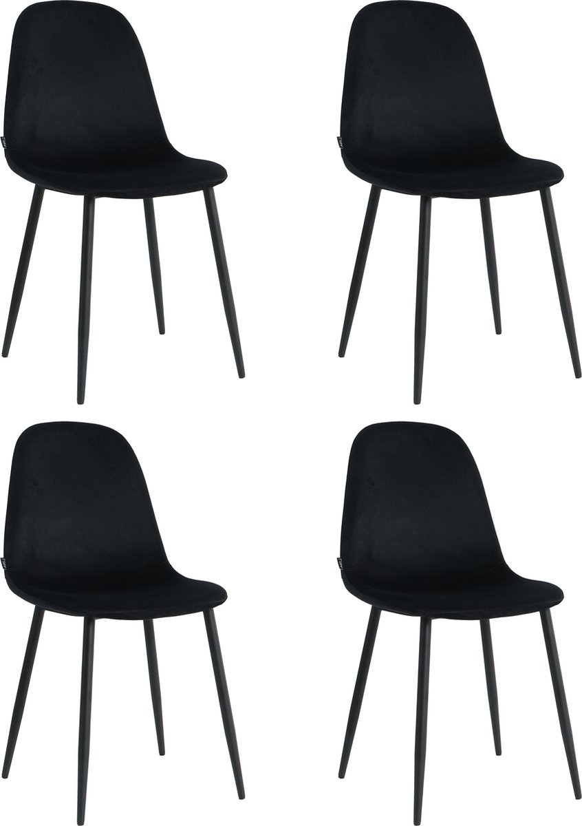 Lina® Napoli Eetkamerstoel - Zwart - Set van 4 - Fluweel - Velvet