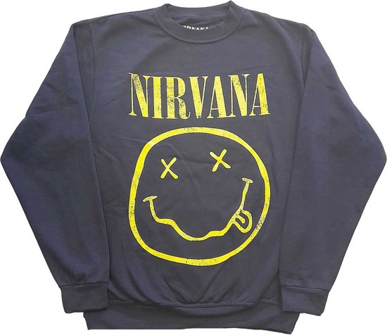 Nirvana - Yellow Happy Face Sweater/trui - XS - Blauw