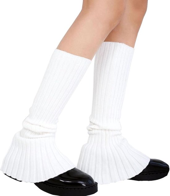 Chaussettes hautes en tricot torsadé pour femmes, bas d'hiver Extra longs, jambières - Jambières évasées unies pour l'automne et l'hiver, style preppy féminin chaud, chaussettes larges à la mode (1 paire Wit)