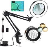 W&Z® Loeplamp met LED Verlichting - Loep Vergrootglas - 72 LEDs - 10x Vergroting - Tafelklem - Zwart