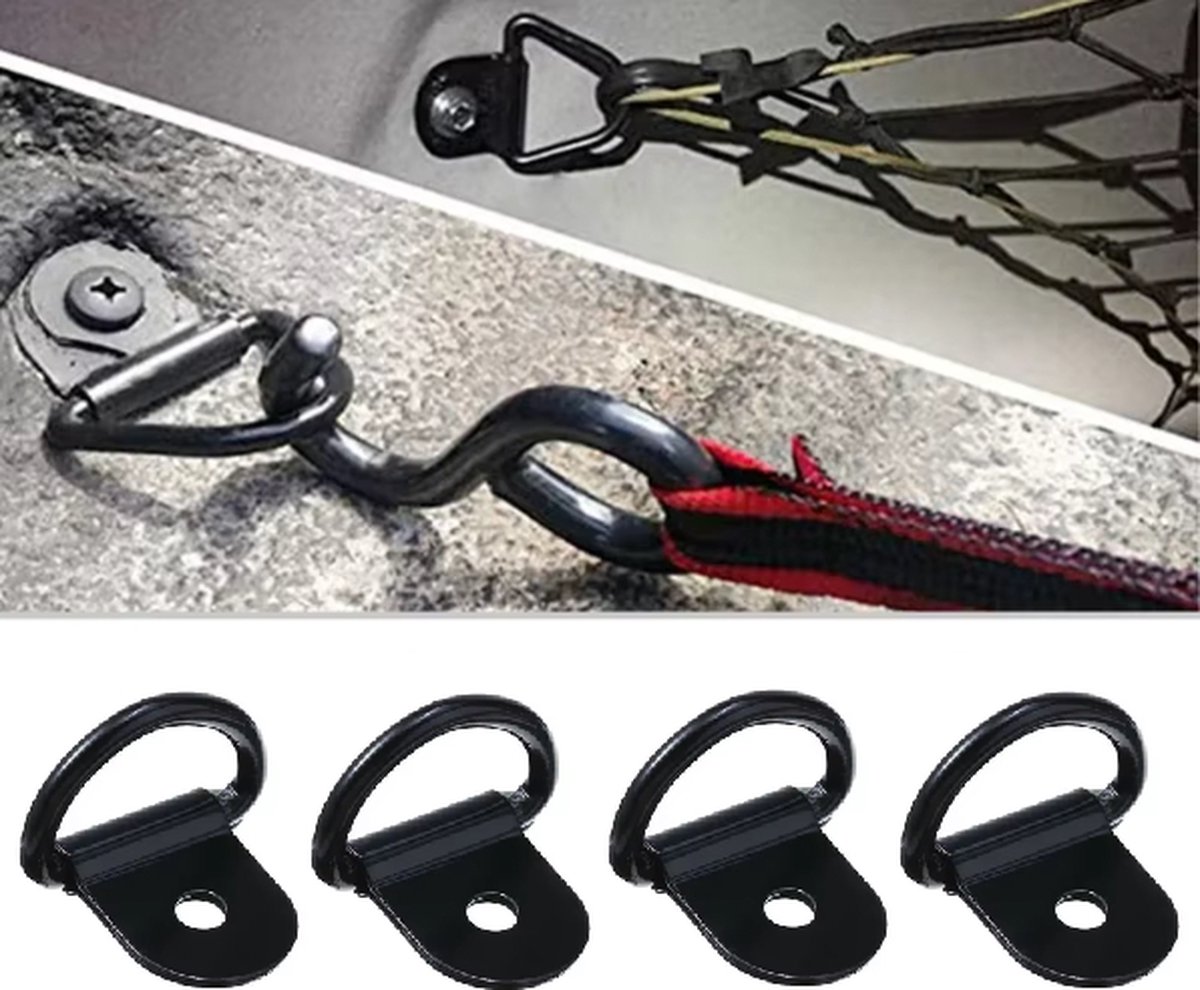 TLVX 4 stuks Sterke Ankerpunt Zwart 20x36mm – Trek Ring met Schroefgat 5,5mm – Vastzetankers – Sjorring - Montage beugel - Pull Haken – Spanner - Muuranker - RVS – Auto – Boot – Vrachtwagen – Aanhanger - Huis – Tuin - Bouw – Doek – Touw spannen