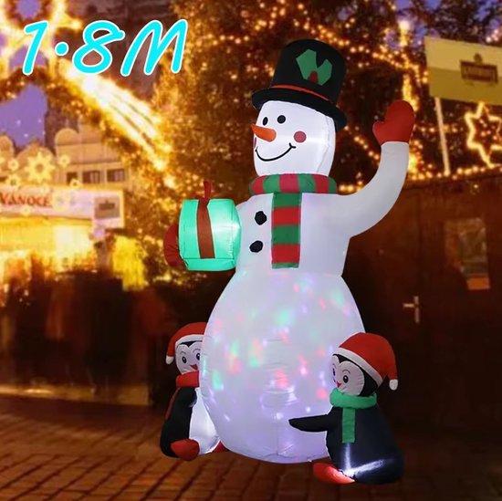 COSTWAY Opblaasbare Sneeuwpop Met Pinguïns, 180 Cm Kerstdecoratie Voor Buiten Xl Kerstdecoratie Voor Buiten Met Kleurrijke Ledverlichting Feestdecoratie Zelfopblazend COSTWAY Opblaasbare Sneeuwpop Met Pinguïns, 180 Cm Kerstdecoratie Voor Buiten Xl Kerstdecoratie Voor Buiten Met Kleurrijke Ledverlichting Feestdecoratie Zelfopblazend