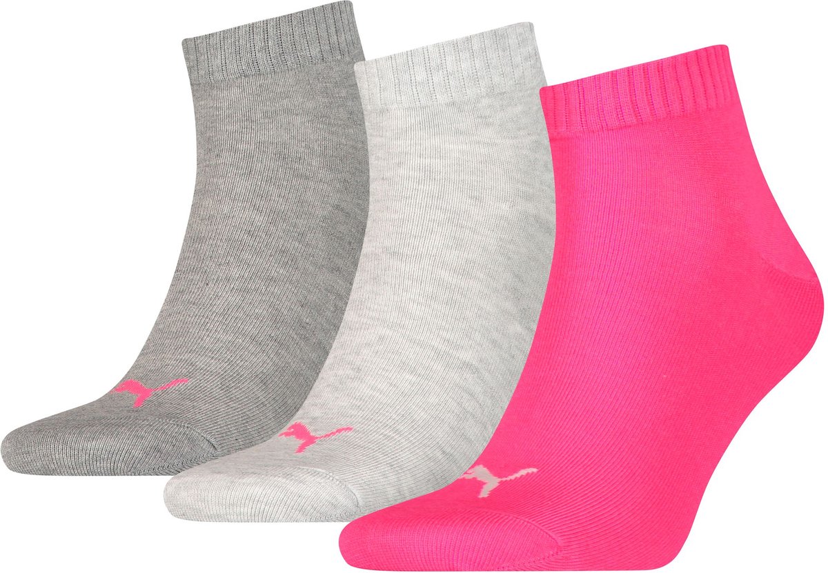 PUMA Quartersokken Unisex 3-Pack Melange Grijs
