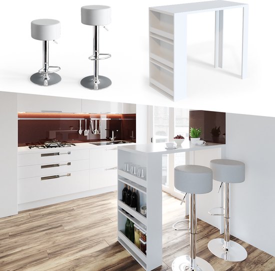 Vicco Bartafel set – 57 x 117 cm met 2 barkrukken Wit