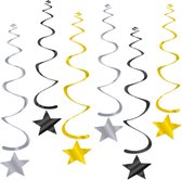 Q2Party - Ster Swirl - Slinger - Versiering - Verjaardag - decoratie - Feest - Hangdecoratie - Goud/Zilver/Zwart – 6 stuks