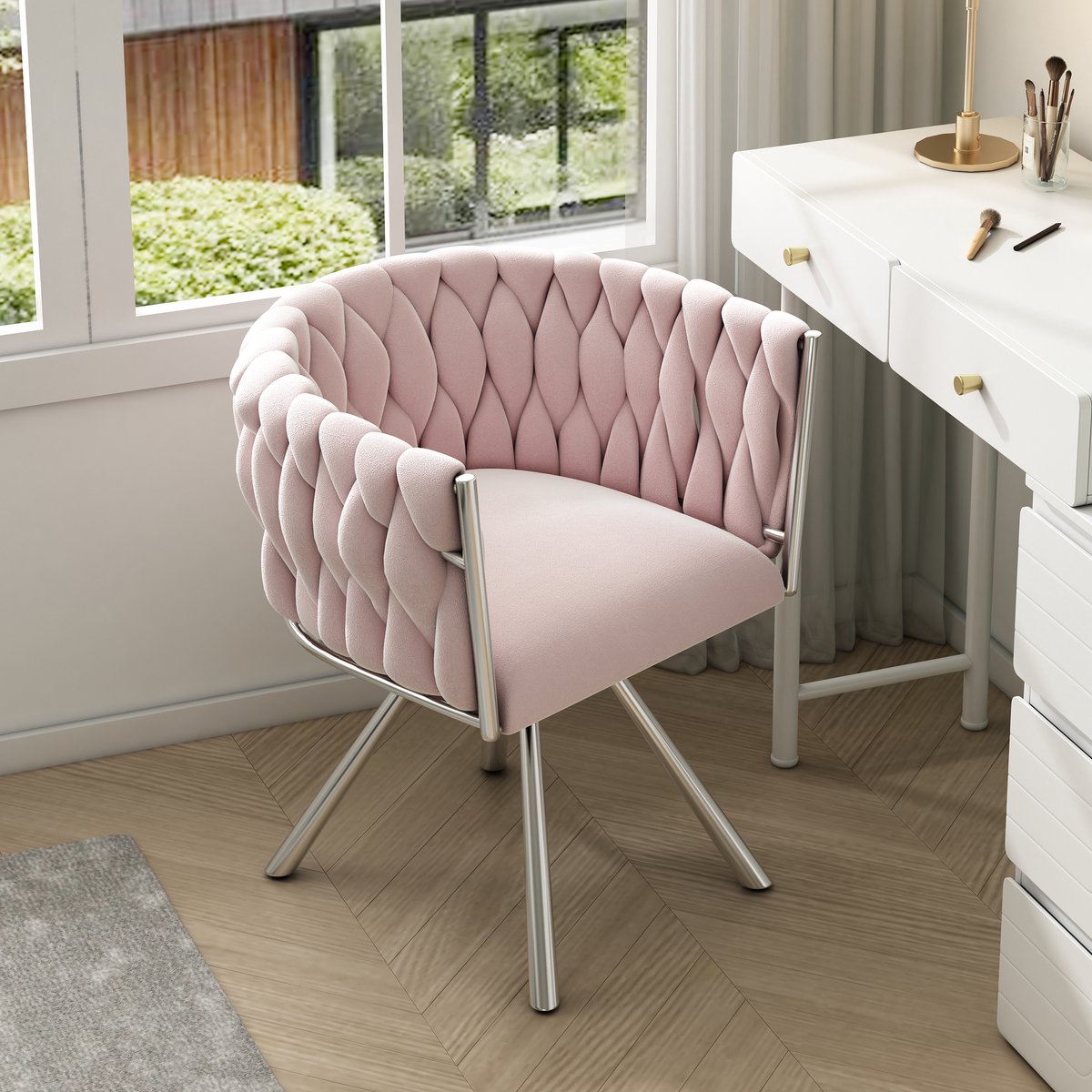 Sweiko Draaistoel - 1 st - Eetkamerstoel - Fluweel - Roze
