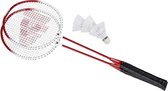 Donnay badmintonset rood met rackets shuttles en opbergtas 68 cm - voordelige badminton set