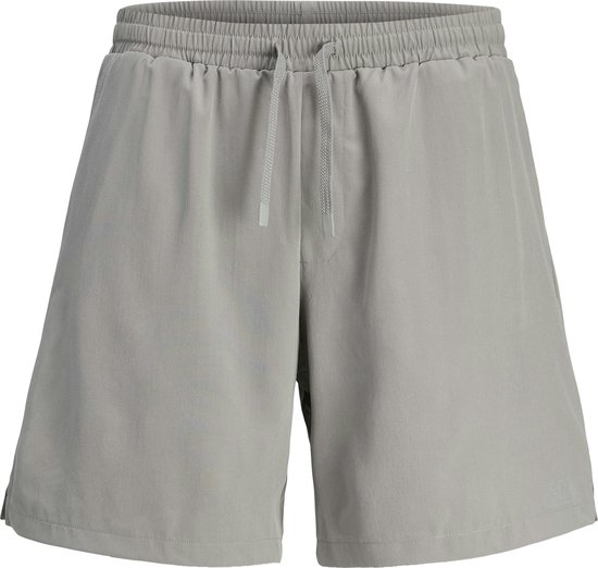Lichtgrijze korte broek met elastische tailleband en veterstrik, en ingebouwde laag.