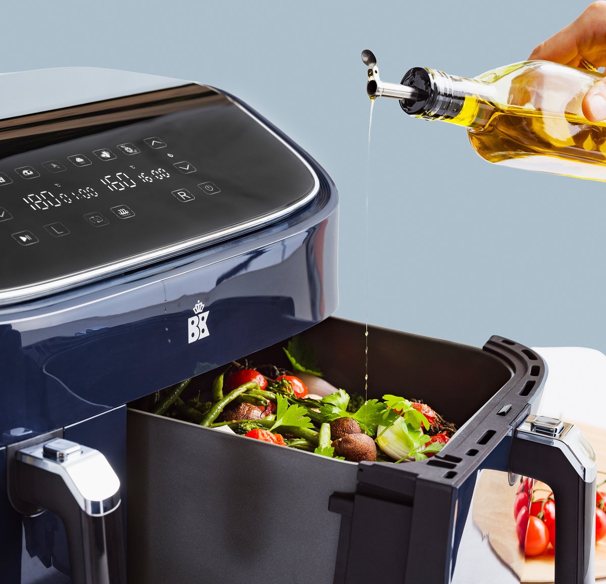 BK Supreme XXXL Dubbele Airfryer 9L - 3L + 6L - keramische antiaanbaklaag - 6 personen - sync-functie - manden vaatwasserbestendig - 80-200°C - Digitaal leddisplay met touchcreen - 6 programma's - PFAS-vrij — afbeelding 5
