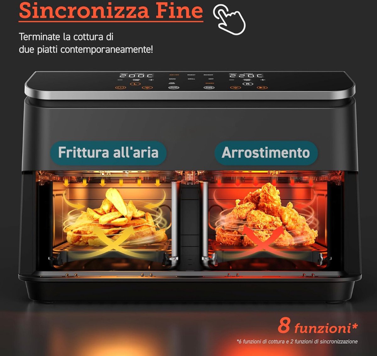 Afbeelding 2 van Dubbele Airfryer - Dubbele Mand - Dual Cook - Heteluchtfriteuse