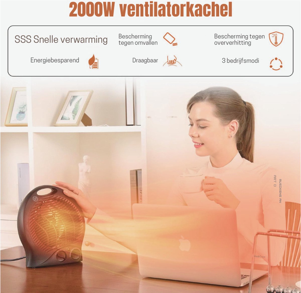 Vulpes Goods Ventilatorkachel - Elektrische Kachel - 3 Standen - Thermostaat - 1500W