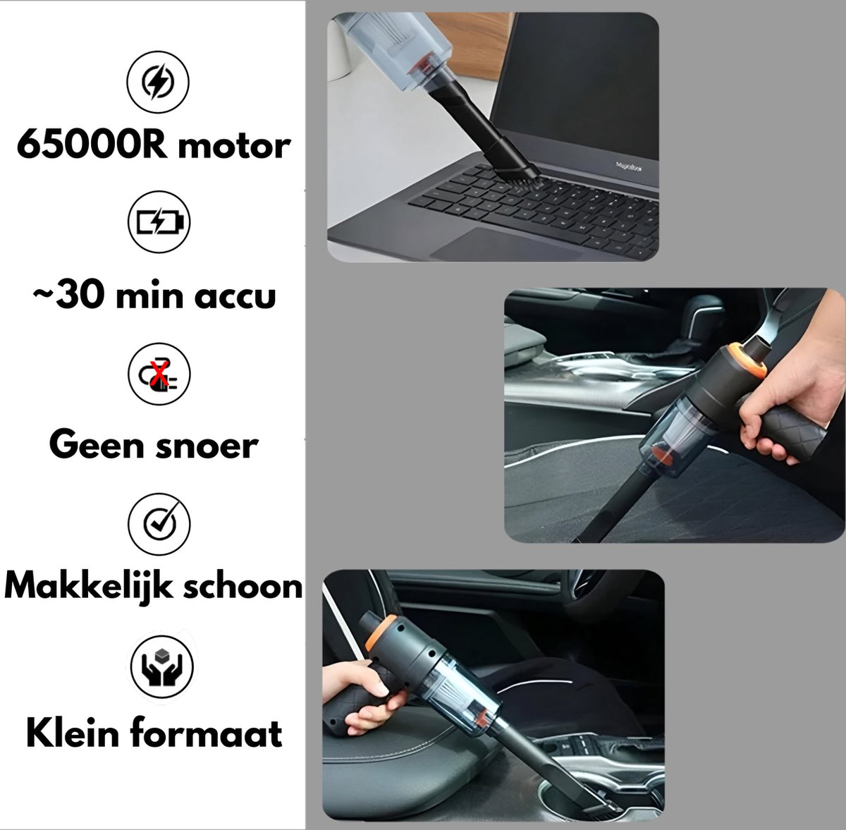 Auto Stofzuiger Draadloos 2.0 - Nat & Droog - Kruimelzuiger - afbeelding 2