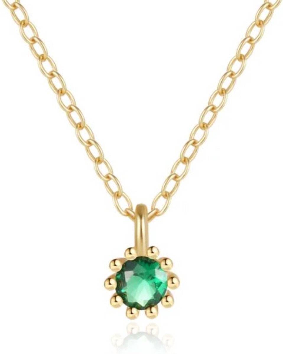 Elenza Goudkleurige Ketting met Groene Zirkonia in 925 Sterling Zilver