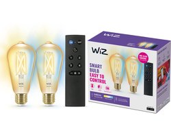 WiZ Filament Lamp Edison - 2-pack + Afstandsbediening - Warm- tot Koelwit Licht - Slimme LED Verlichting - E27 fitting - 50W - Goud - Wi-Fi