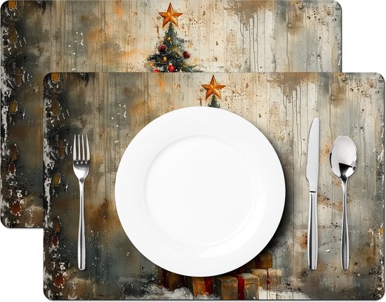 Napperons - 6 pièces - 45x30 cm - Set de table plastique - Sapin de Noël - Vintage - Noël - Cadeau - Sets Assiettes - Décoration pour la table - Accessoires de décoration de table de Cuisine - Tapis Vinyl - Décoration de table