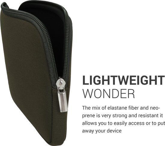 kwmobile Neoprene e-Reader Pouch Size 6,8-7" eReader - Universal eBook Sleeve Case with Zipper - Dark Green van Merkloos — afbeelding 2