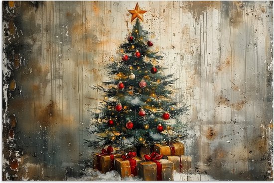 Poster 90x60 cm - Kerstboom - Vintage - Kerst - Cadeau - Posters - Kamer decoratie - Wanddecoratie woonkamer - Kerstdecoratie voor binnen - Kerstversiering - Kerstmis versiering in huis - Christmas tree decorations
