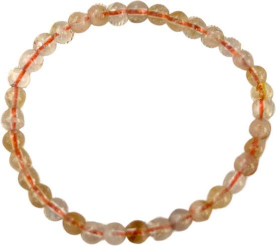 Armband met doorzichtige, lichtgele kralen met oranje draad.