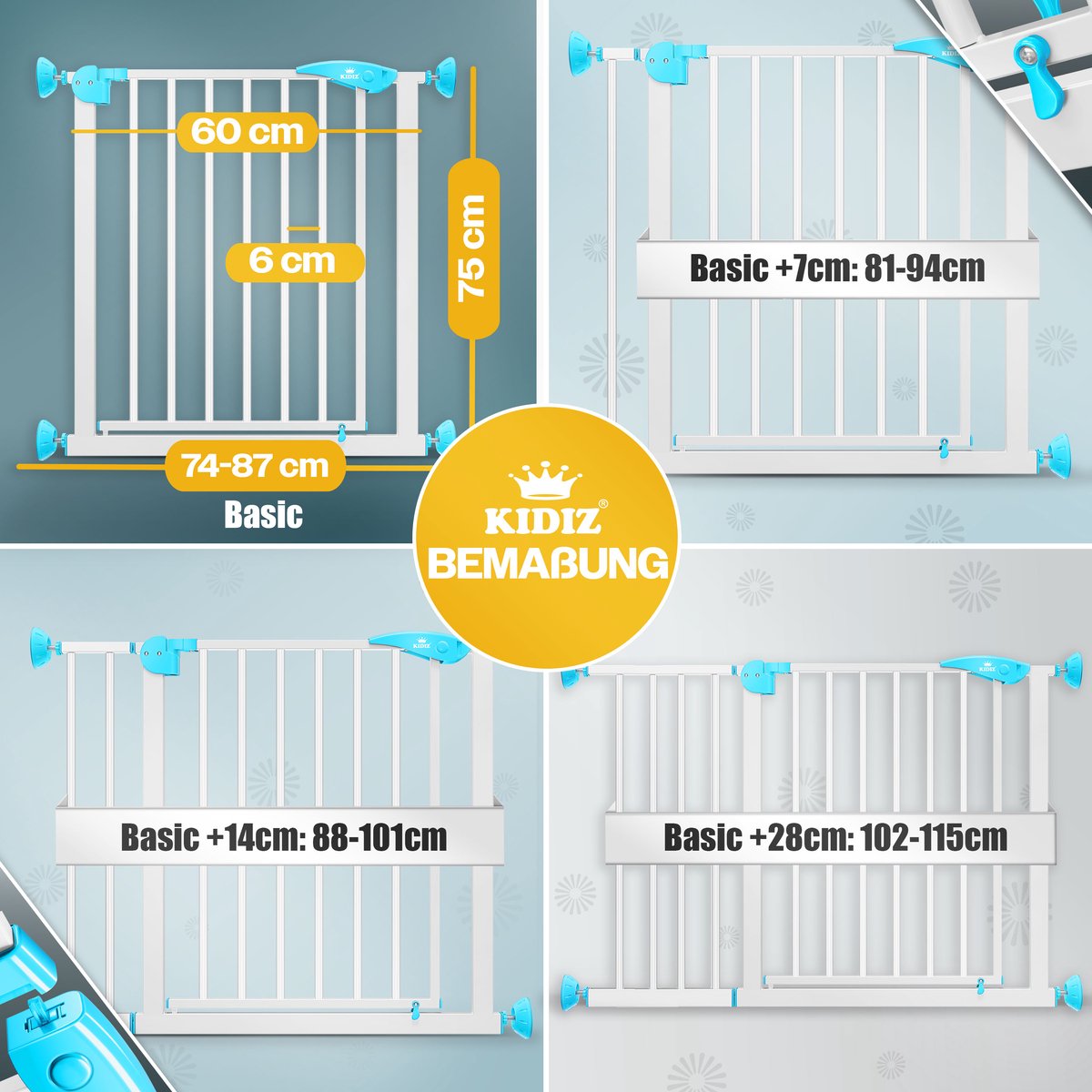 KIDIZ® Traphekje 81-87 cm Uitbreidbaar met Verlengstuk - Kinderhekje zonder boren Veiligheidshekje voor Kinderen en Baby - Wit
