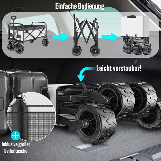 KESSER® Bolderkar opvouwbaar Bolderwagen tot 120 kg draagvermogen - Strandkar Transportkar - Grijs van KESSER — afbeelding 2