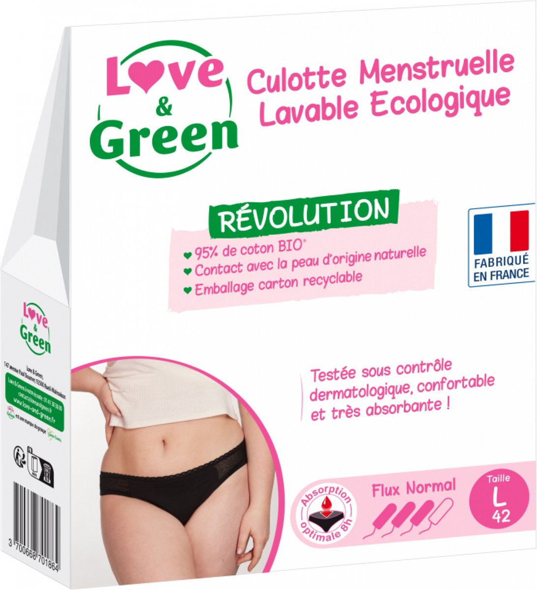 Goedkoopste Love & Green Wasbaar Menstruatieslipje Zwart Normale Doorstroming (Maat L - 42