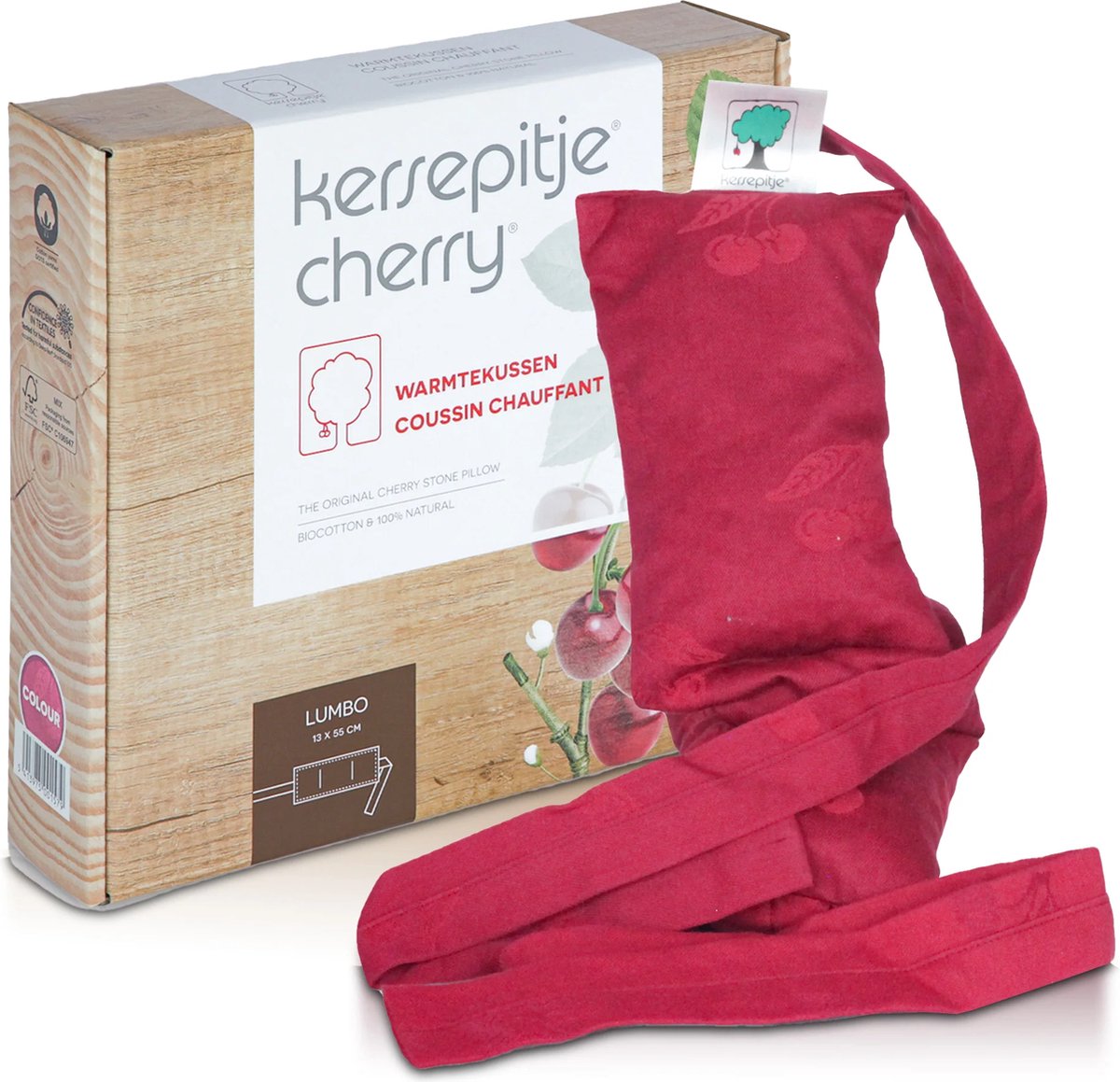 Goedkoopste Kersepitje® Lumbo - Langwerpig Kersenpitkussen Met Linten - The ONLY Original - 13x55cm