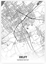 Delft plattegrond - A3 poster - Zwart witte stijl