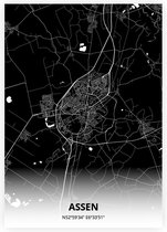 Assen plattegrond - A4 poster - Zwarte stijl