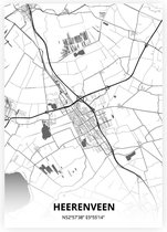 Heerenveen plattegrond - A2 poster - Zwart witte stijl