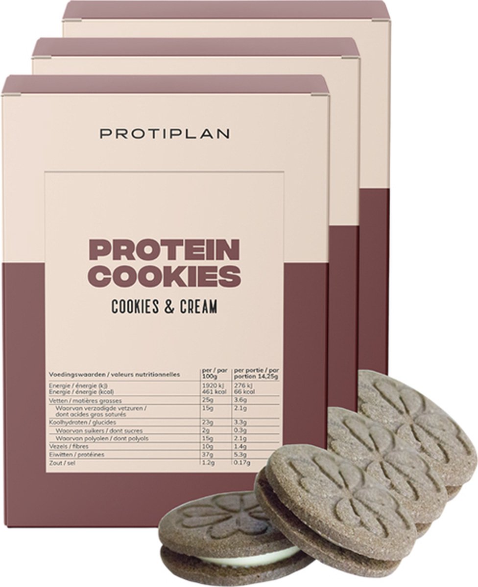 Goedkoopste Protiplan | Crème Cookies | Oreo Koekjes | 3 stuks | 3 x 14 x 14 gram | Low carb snack | Snel afvallen zonder hongergevoel!
