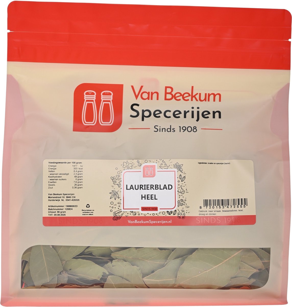 Goedkoopste Van Beekum Specerijen - Laurierblad Heel - 90 Gram (hersluitbare stazak