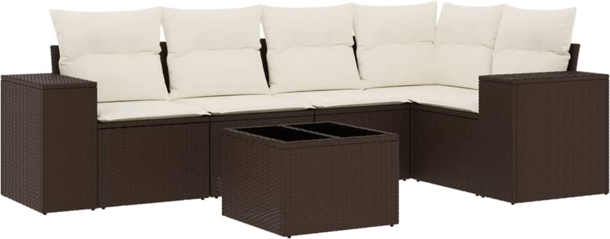vidaXL 6-delige - Loungeset - met - kussens - poly - rattan - bruin