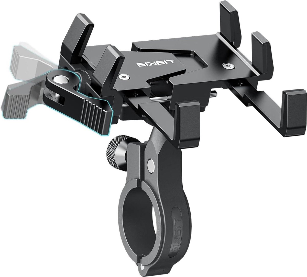 Telefoonhouder voor Fiets - Telefoonhouder Aluminiumlegering - Motorfiets - 6 klauwen - 360 graden draaibaar - Universele - 45-70 Smartphone - Zonder Gereedschap