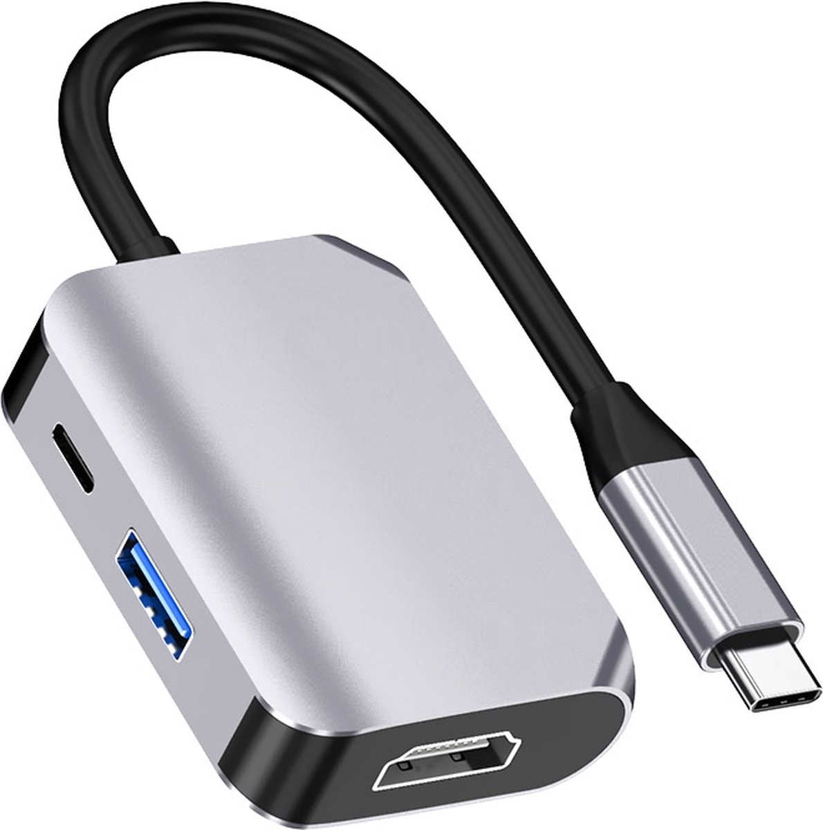 Image of 3 In 1 USB-C naar HDMI 4K + USB 3.0 + USB-C - Adapter hub kabel converter - voor o.a. Macbook en Laptop - grijs