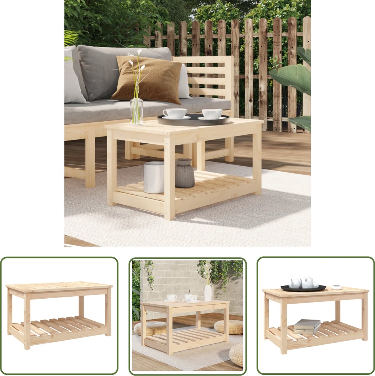 Massief grenenhouten tuintafel van The Living Store - 82,5x50,5x45 cm.
