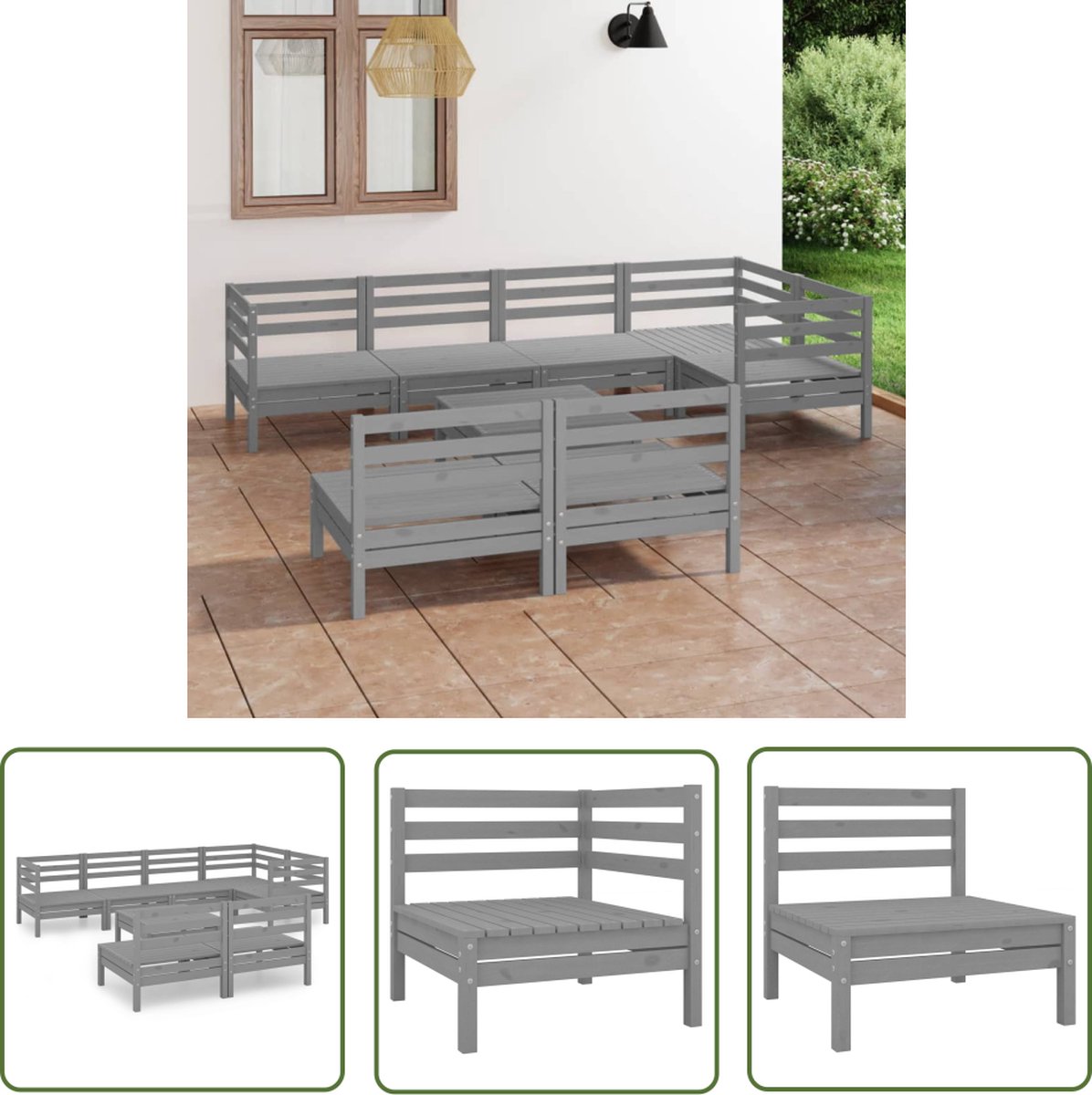 Loungeset palletstijl grenenhout grijs voor buiten - The Living Store.