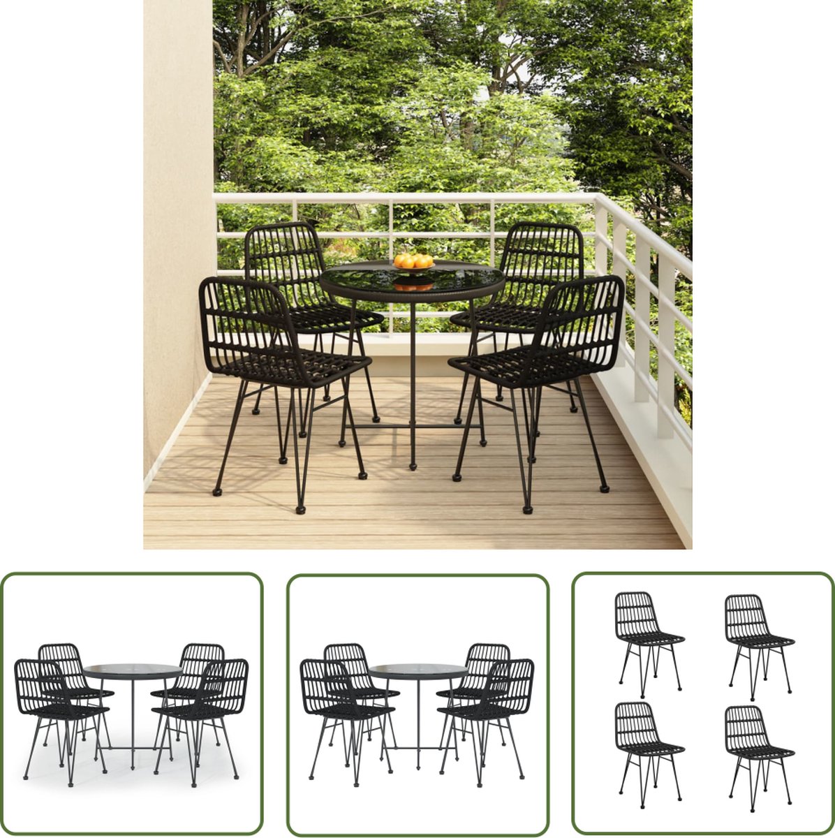 Zwarte poly rattan tuinset met 5 delen - Bistroset.