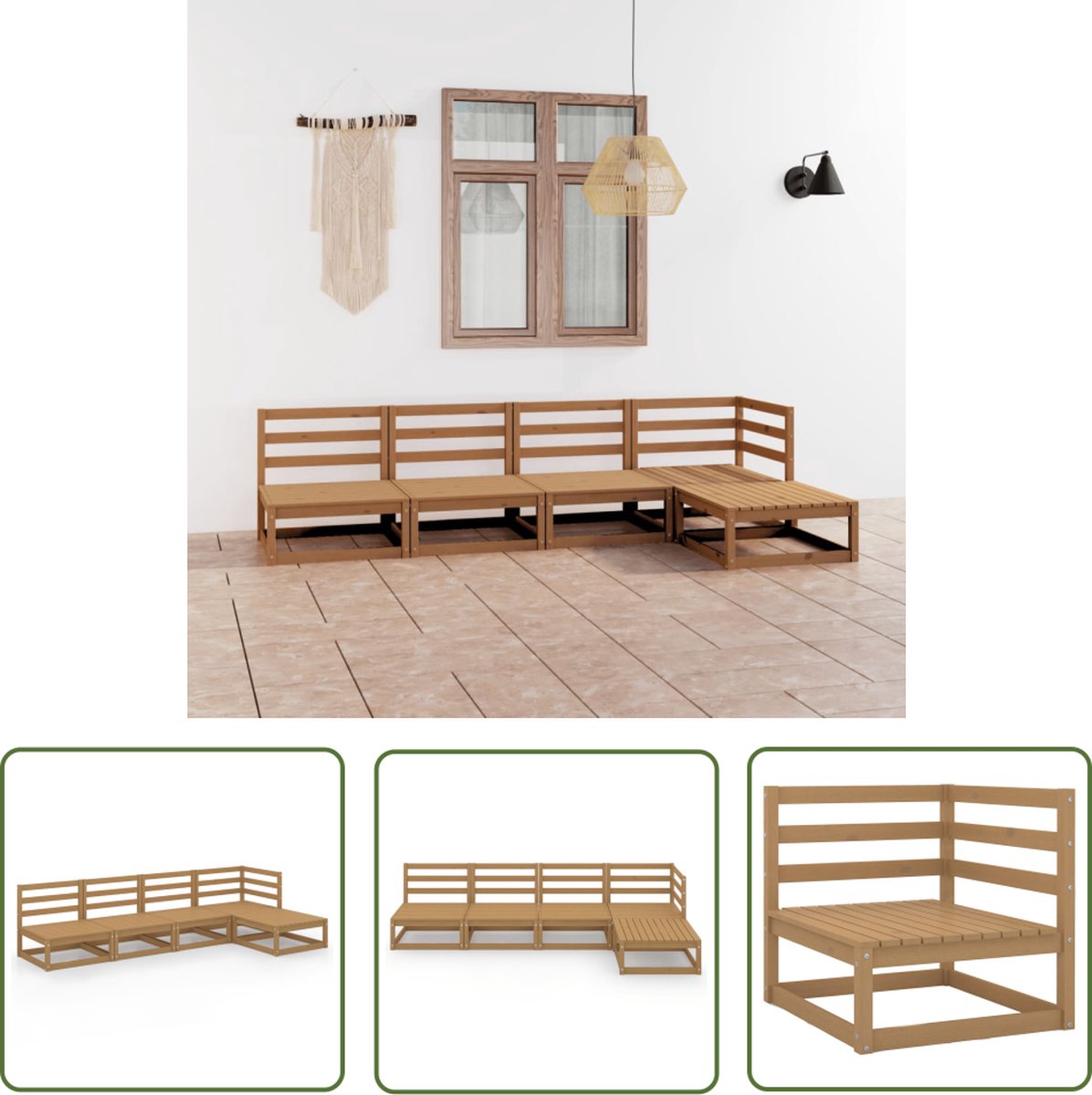 Honingbruine houten loungeset voor buiten - The Living Store.