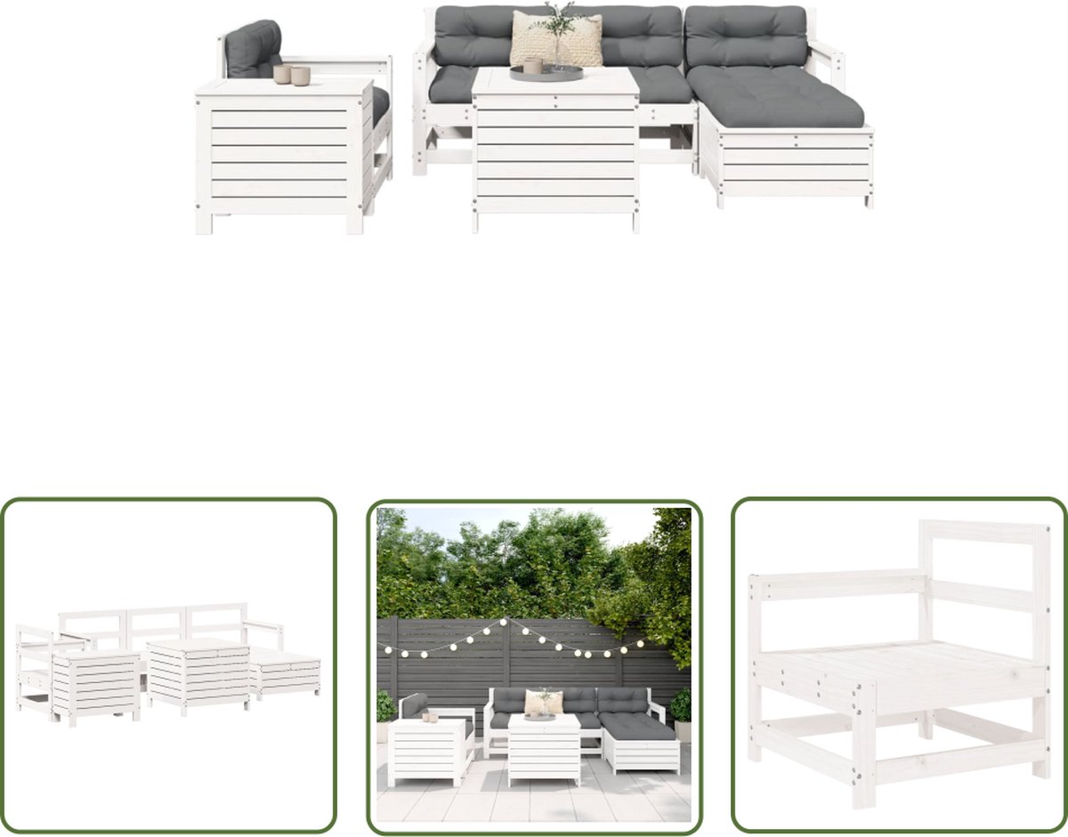 The Living Store 7-delige Loungeset massief grenenhout wit - Tuin Lounge Set - Loungebank - Buitendiner - Teak Hout - Garden Furniture The Living Store 7-delige Loungeset massief grenenhout wit - Tuin Lounge Set - Loungebank - Buitendiner - Teak Hout - Garden Furniture - Afbeelding 1