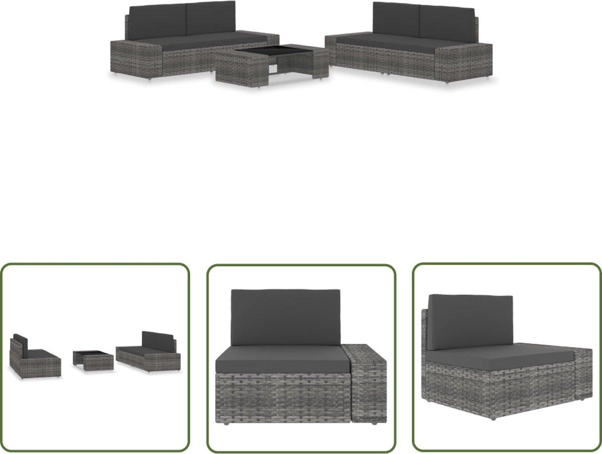 The Living Store 5-delige Loungeset poly rattan grijs - Loungeset - Tuinset - Loungemeubelen - Buis Meubilair - Outdoor Furniture