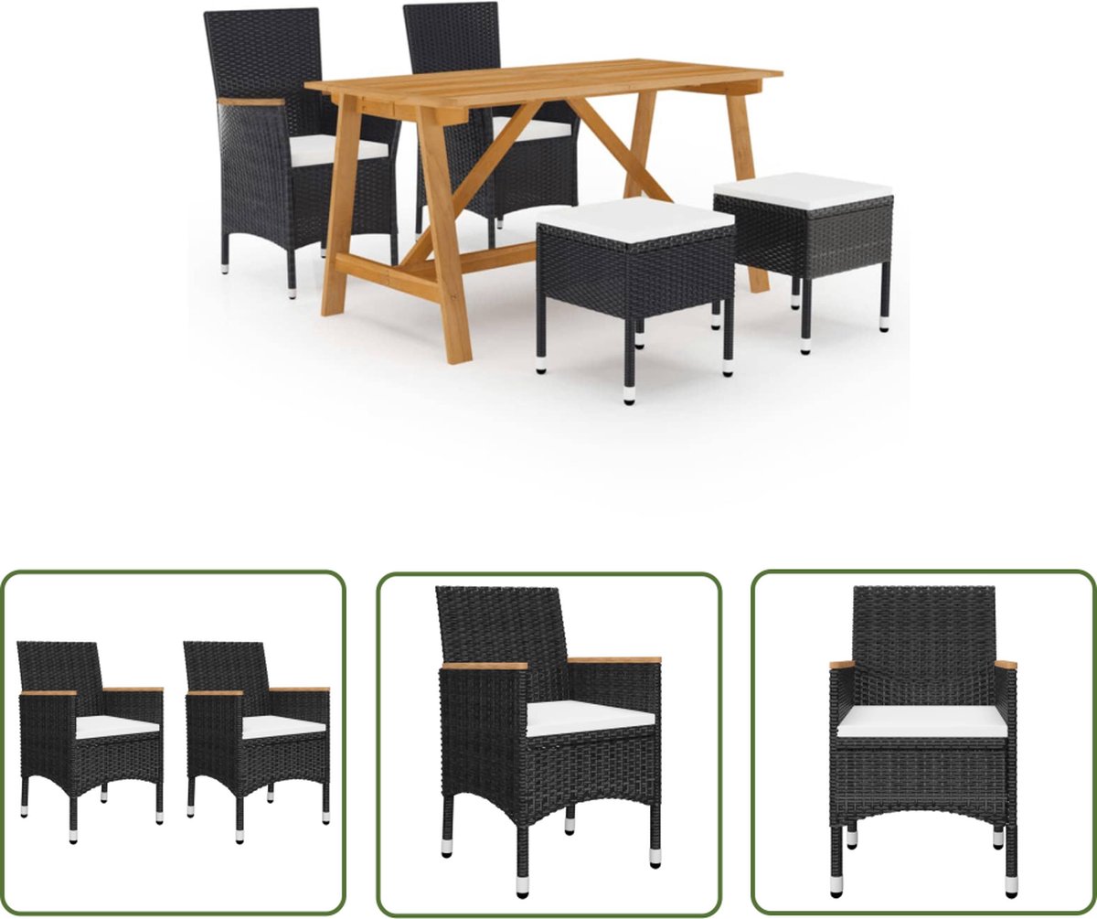The Living Store 5-delige Tuinset zwart - Eetkamerstoel - Tuinset - Acacia Hout - Zwarte Stoel - Outdoor Meubels